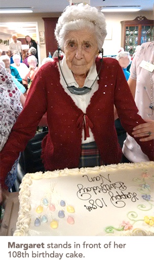Margaret with her 108th birthday cake