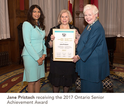 picture of Jane Pristach receiving the 2017 Ontario Senior Achievement Award